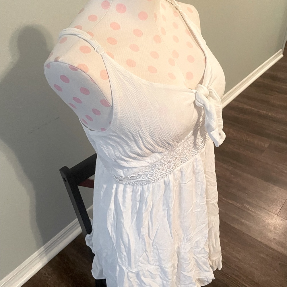 Forever 21 short white spaghetti strap dress with tie front Sz Lg